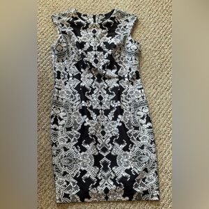 R&K Black and White Sheath Dress Cowl Neck Sleeveless